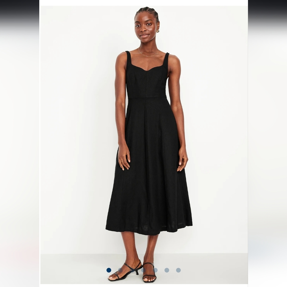 Old Navy Fit & Flare Linen Blend Midi Dress